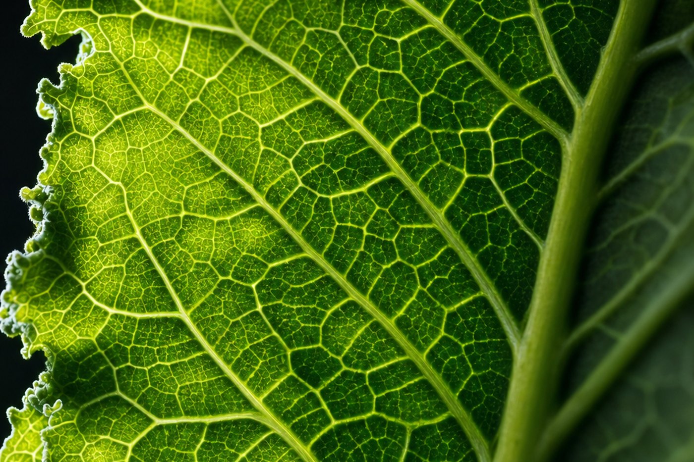 Extreme macro of a leaf showing its cellular structure and vein network