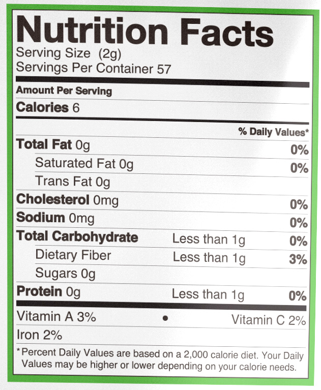 Matcha Green Tea Nutrition Label | Besto Blog