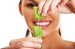 Woman with aloe vera, isolated on background