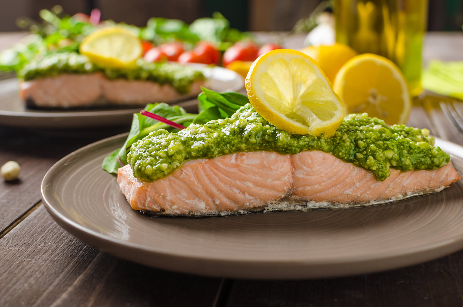 Yum: Dyan’s salmon recipe with julienned vegetables + pumpkin seed pesto