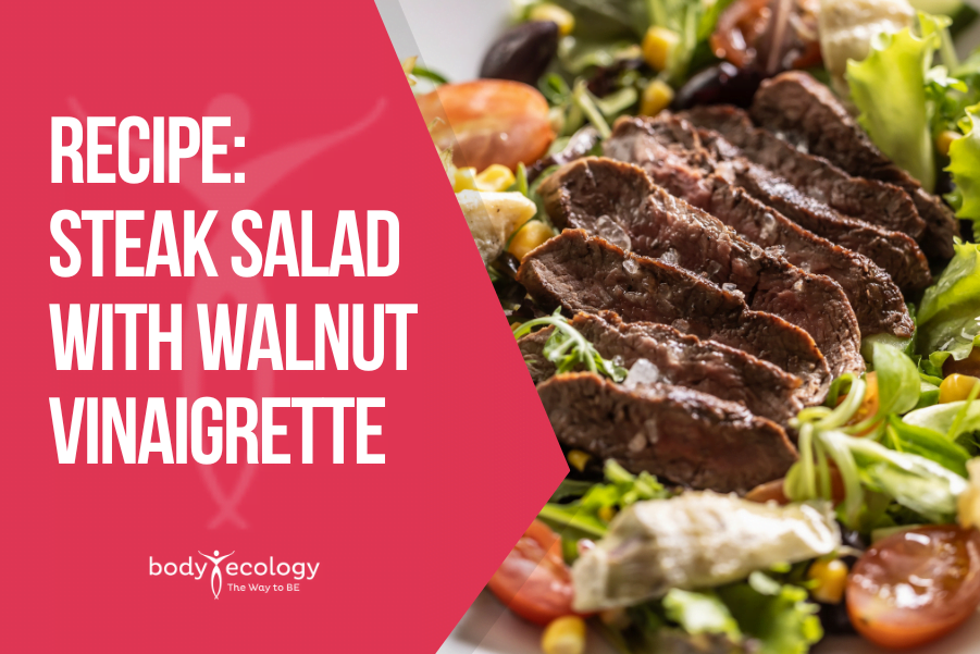 Steak salad with walnut sauce